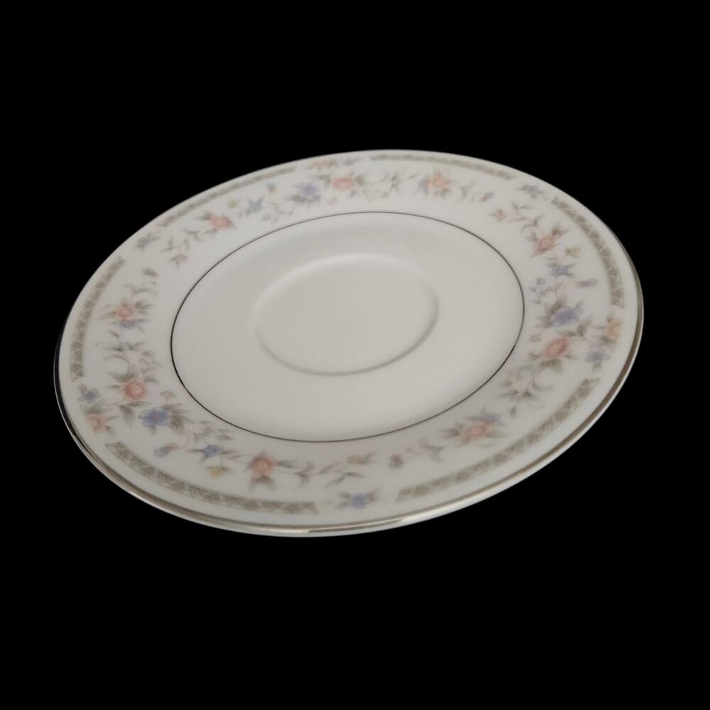 Laura 6262 Japan Floral Saucers Set of 2 Pastel Flowers Silver Trim China